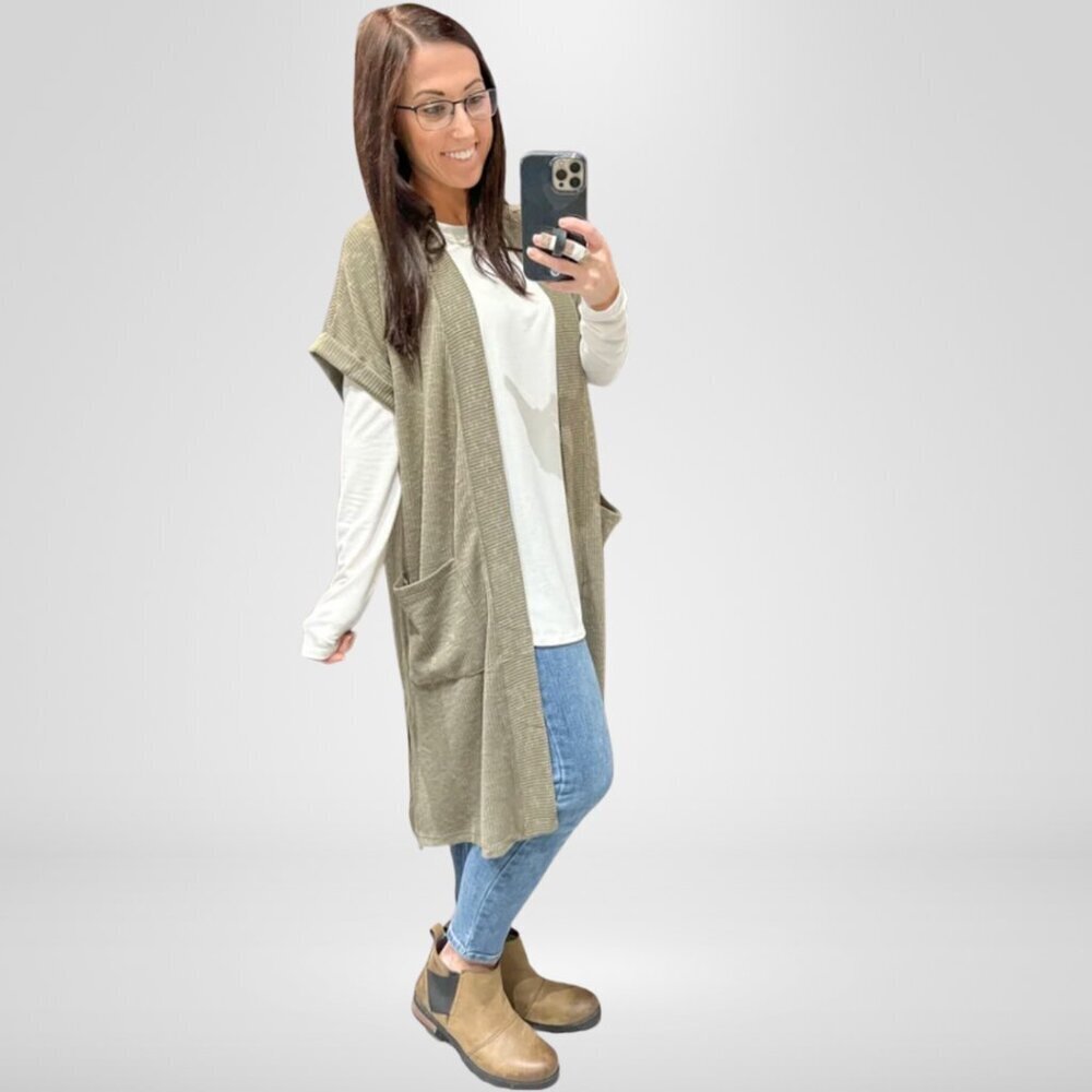 NWT - Jodifl Olive Short Sleeve Ribbed Cardigan
